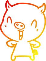 ligne de gradient chaud dessinant un cochon de dessin animé heureux vecteur