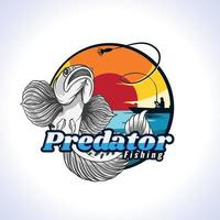 logo du club de pêche des prédateurs de poissons blancs avec pêcheur vecteur