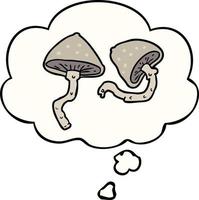 champignons de dessin animé et bulle de pensée vecteur