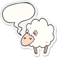 mouton de dessin animé et autocollant de bulle de dialogue vecteur