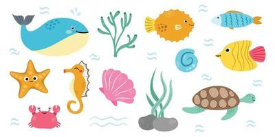 ensemble de clipart isolé sous la mer vecteur