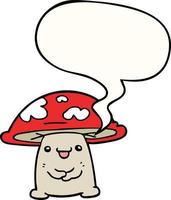 personnage de champignon de dessin animé et bulle de dialogue vecteur