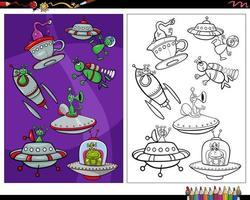 coloriage de personnages extraterrestres de dessin animé dans l'espace vecteur