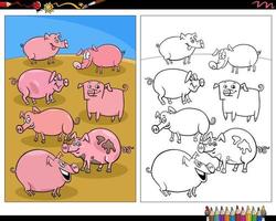 dessin animé, cochons, ferme, animaux, caractères, coloration, page vecteur