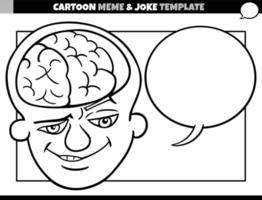 modèle de mème dessin animé noir et blanc avec cerveau homme vecteur