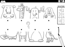 faire correspondre les moitiés d'animaux de dessin animé images jeu coloriage vecteur