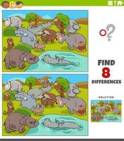 jeu des différences avec le groupe de personnages d'animaux sauvages de dessin animé vecteur