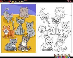 mignon, dessin animé, chats, animaux, caractères, coloration, page vecteur