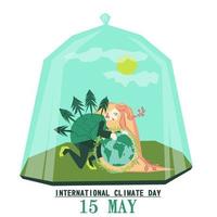 journée mondiale de l'environnement ou concept de jour de la terre. Sauvons notre planète. prendre soin de la terre. journée mondiale du climat. terre Mère. conception graphique stylisée de dessin animé vectoriel pour poste, bannière, carte avec lettrage