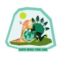 journée mondiale de l'environnement ou concept de jour de la terre. Sauvons notre planète. prendre soin de la terre. journée mondiale du climat. terre Mère. conception graphique stylisée de dessin animé vectoriel pour poste, bannière, carte avec lettrage