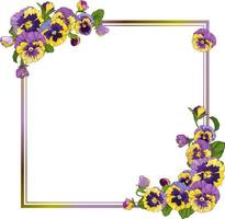 cadre carré avec des fleurs de pensée, carte avec des fleurs de pensée colorées, la fleur pourrait être utilisée pour le fond, la texture, le motif, le cadre ou la bordure vecteur