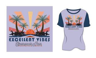 excellente ambiance amusement d'été californie plage palmier soleil vecteur oiseau nouveau design de t-shirt vintage