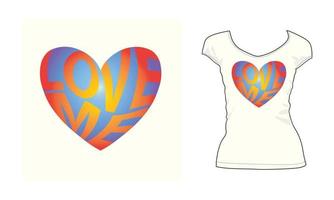 amour coeur forme jaune rose violet rouge couleur effet dégradé vecteur conception de t-shirt effet 3d relief en relief