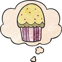 cupcake de dessin animé et bulle de pensée dans le style de motif de texture grunge vecteur