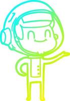 ligne de gradient froid dessinant un astronaute de dessin animé heureux vecteur