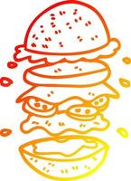 chaud gradient ligne dessin dessin animé énorme burger vecteur