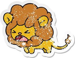 dessin animé autocollant en détresse de lion rugissant kawaii mignon vecteur