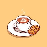 café chaud et biscuits sur mini plaque cartoon vector icon objet isolé