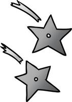 doodle cartoon dégradé de ninja jetant des étoiles vecteur
