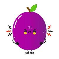 joli personnage de prune en colère. icône d'illustration de personnage de dessin animé kawaii dessiné à la main de vecteur. isolé sur fond blanc. concept de personnage de prune triste vecteur
