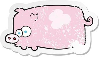 autocollant rétro en détresse d'un cochon de dessin animé vecteur