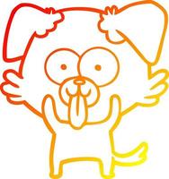 ligne de gradient chaud dessinant un chien de dessin animé avec la langue qui sort vecteur