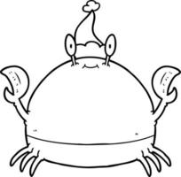 dessin au trait d'un crabe portant un bonnet de noel vecteur