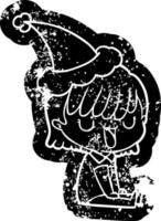 icône de dessin animé en détresse d'une femme portant un bonnet de noel vecteur