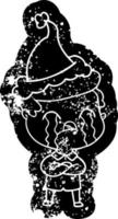 icône de dessin animé en détresse d'un homme qui pleure portant un bonnet de noel vecteur