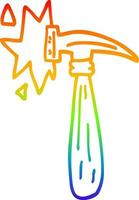 dessin de ligne de gradient arc-en-ciel dessin de marteau de dessin animé vecteur