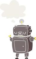 robot de dessin animé et bulle de pensée dans un style rétro vecteur