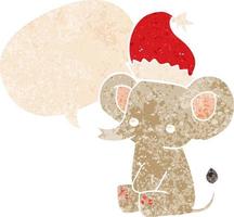 mignon éléphant de noël et bulle de dialogue dans un style texturé rétro vecteur