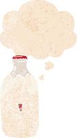 bouteille de lait de dessin animé mignon et bulle de pensée dans un style texturé rétro vecteur