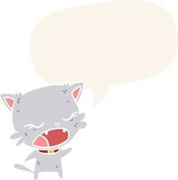 chat de dessin animé mignon parlant et bulle de dialogue dans un style rétro vecteur