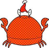 illustration de style bande dessinée d'un crabe portant un bonnet de noel vecteur