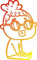 chaud gradient ligne dessin dessin animé femme assise portant des lunettes vecteur