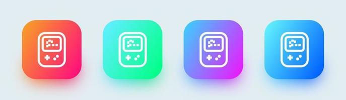 icône de ligne gameboy dans des couleurs dégradées carrées. console rétro signe illustration vectorielle. vecteur