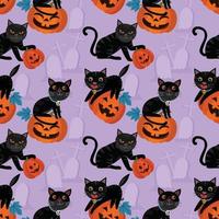 citrouille d'halloween et modèle sans couture de chat noir. vecteur