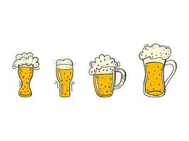 oktoberfest 2022 - fête de la bière. ensemble d'éléments de doodle dessinés à la main. fête traditionnelle allemande. chopes à bière en verre coloré sur fond blanc. vecteur
