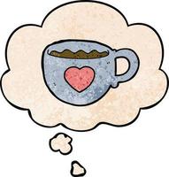 J'aime la tasse de dessin animé de café et la bulle de pensée dans le style de motif de texture grunge vecteur