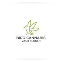 vecteur de ligne de conception de logo oiseau cannabis ou marijuana