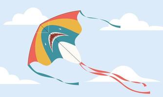 cerf-volant à vent. divertissement pour enfants objet coloré rayé avec des ailes vecteur