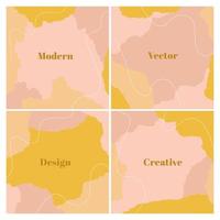 ensemble neutre d'arrière-plans carrés avec des formes abstraites et une ligne de dessin à la main dans des couleurs pastel. modèle de conception moderne avec un espace pour le texte. toile de fond de la mode. illustration vectorielle vecteur