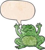 grenouille de dessin animé et bulle de dialogue dans un style de texture rétro vecteur