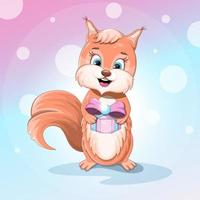 écureuil de dessin animé mignon avec un cadeau vecteur