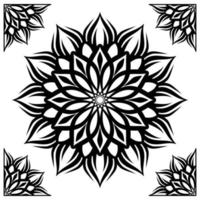 ornement de mandala, noir et blanc, décoration ronde, avec cadre classique vecteur