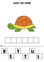 jeu d'orthographe pour les enfants. tortue mignonne de dessin animé. vecteur