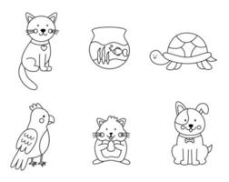 ensemble d'animaux mignons en style cartoon. page de coloriage pour les enfants. vecteur