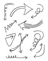 éléments de conception de griffonnage. flèches dessinées à la main isolées sur fond blanc. illustration vectorielle. vecteur