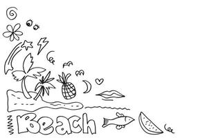 croquis simples dessinés à la main de plages, d'ananas, d'yeux, de flashs, de bouches et d'autres images amusantes pour des affiches, des bannières, des cartes de vœux vecteur